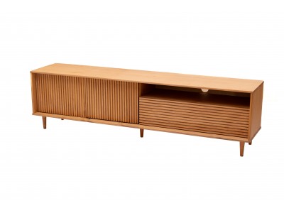 Rack com 1,80 metros com 2 portas e 1 porta basculante para sala de TV no acabamento em cera natural com toque acetinado / Coleção Jazz